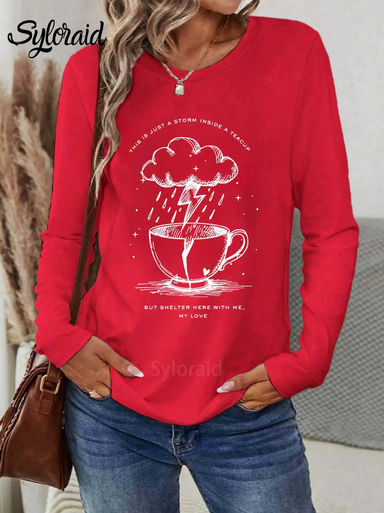 レディース長袖Tシャツ オパライト ショーガール グラフィックTシャツ ファッション ラウンドネック カジュアルトップ