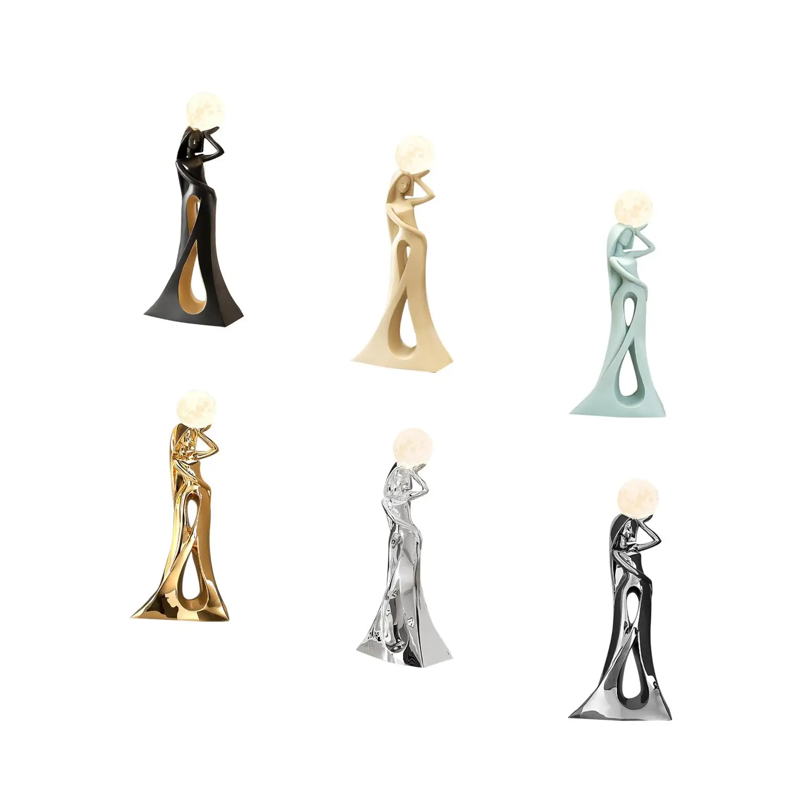 

Abstract Figurine with LED Modern Sculpture for Bookshelf Home Office Decor