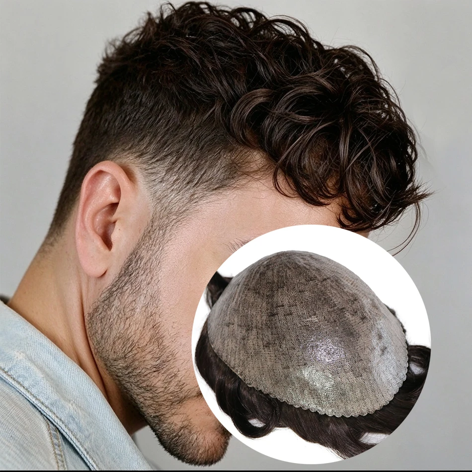 Men Toupee 0.1mm Injection PU Thin Skin Base Human Hair Man Prosthesis #1B20 #1B65 #1B80 Black Grey Natural Hairline Hair System