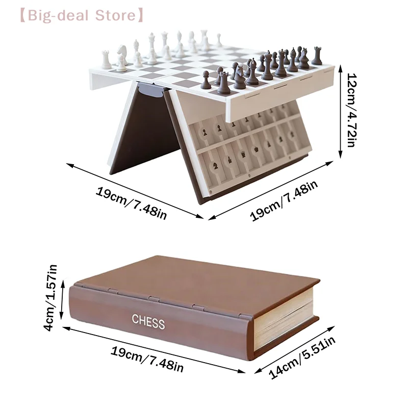 

【M】3D Printed Chess Book, Chess Set With Storage Books Design Folding Board Game For Adults Portable Compact Game Set