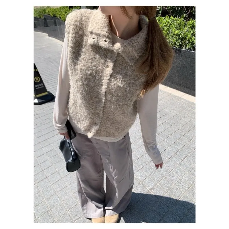 نمط جديد الخريف والشتاء نمط عالية الياقة زرر فروي محبوك سترة للنساء الطبقات سترة #4