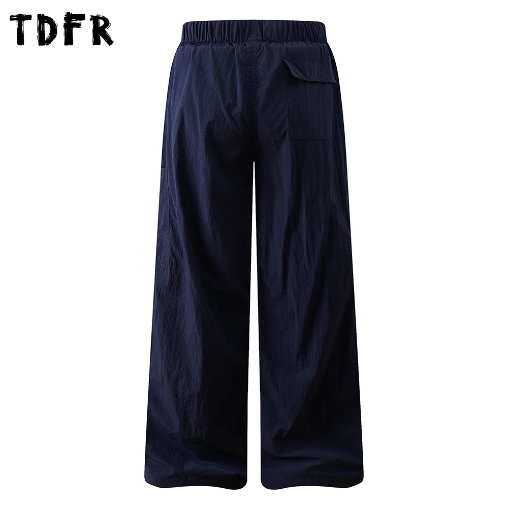 ソリッドカラーカーゴパンツメンズポケットプリーツサファリスタイルストレートだぶだぶジョガーパンツ男のズボン