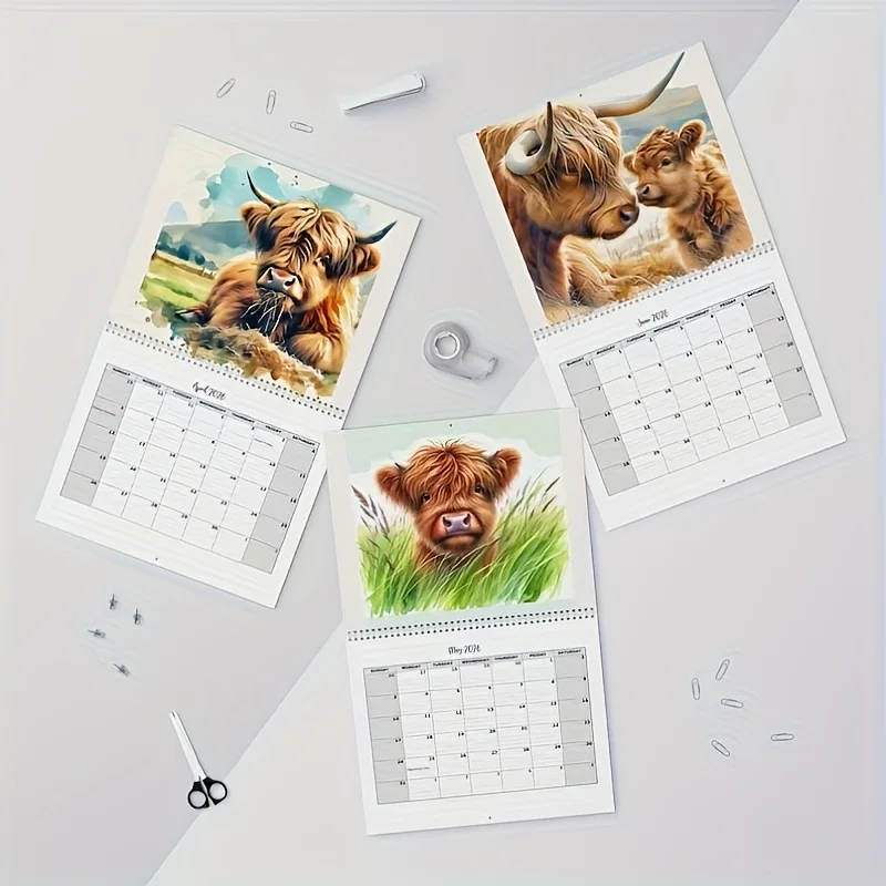 2026 Calendar Funny Highland Cow Daily Weekly Monthly Planner Notebook Schedule Agenda Organizer Home Office Decor Wall Calendar