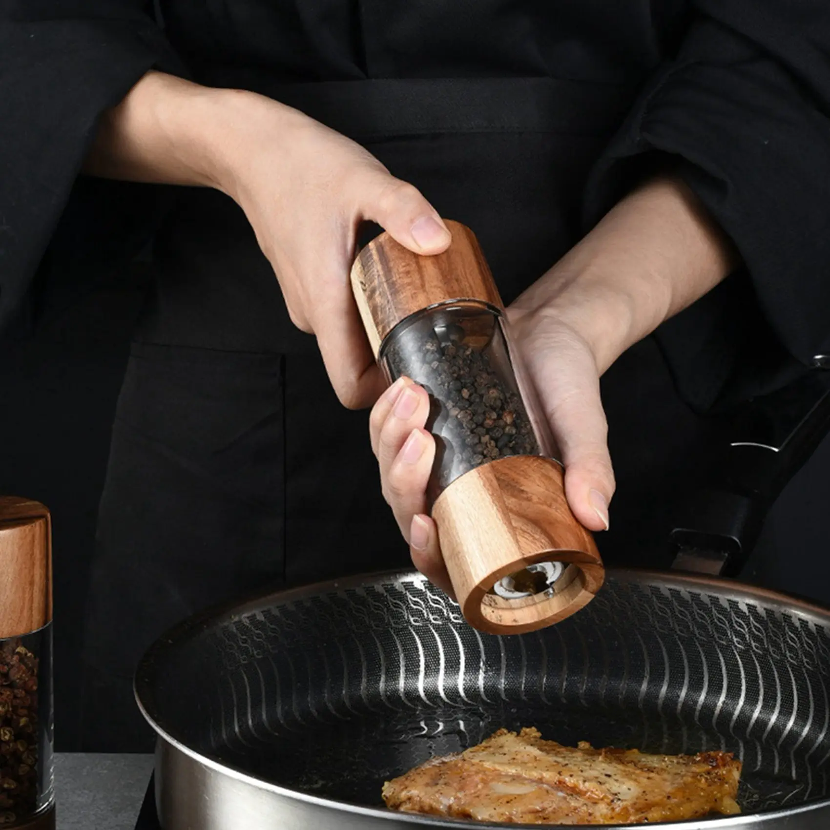 ABUN-2X Pepper Grinder Transparent Pepper Mill Salt Grinding  Core Multipurpose Seasoning Bottle Cruet 6 Inches