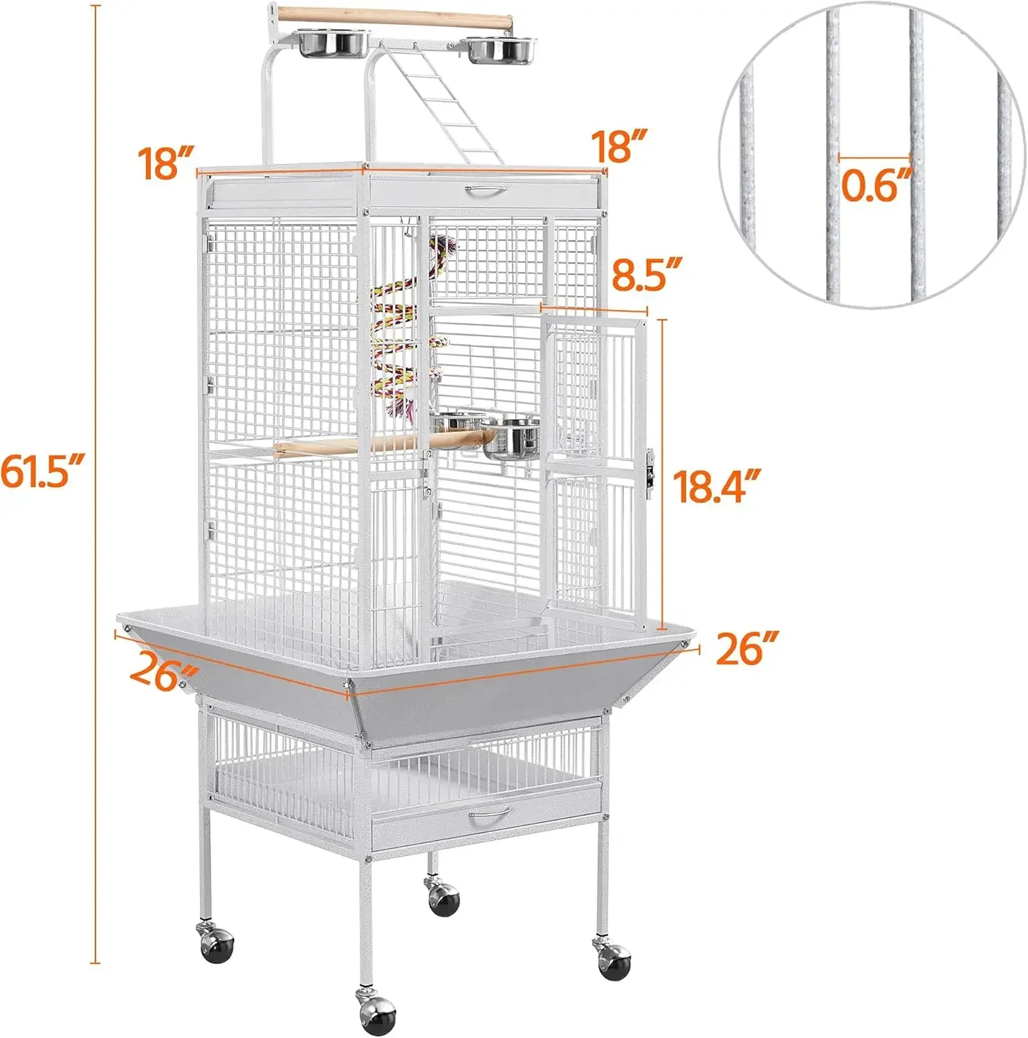 Topeakmart 61-inch Wrought Iron Selection Play Top Large Parrot Bird Cage White