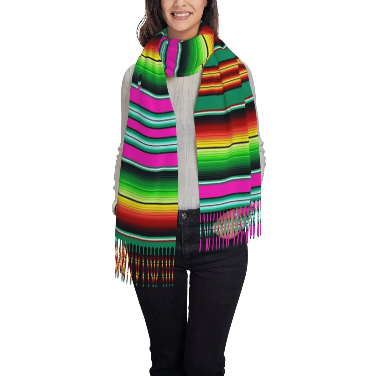 

Мексиканский коренный шарф, шарфы с кисточками, женские мягкие теплые шали и накидки, длинная осенне-зимняя шаль