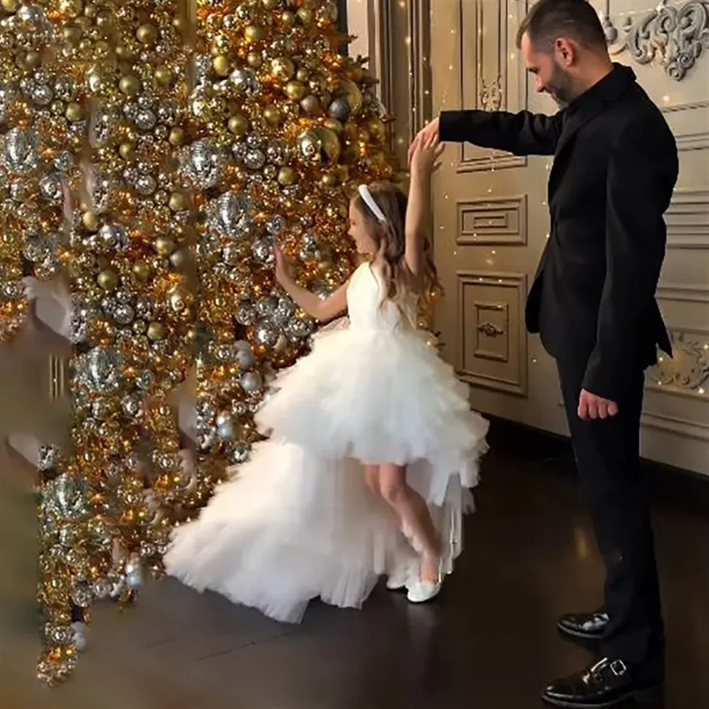 Abito da sposa per ragazza di fiori per bambini Bellissimo tutù in tulle a strati gonfio per bambini Abito da festa di compleanno per bambini Abito da prima comunione personalizzato