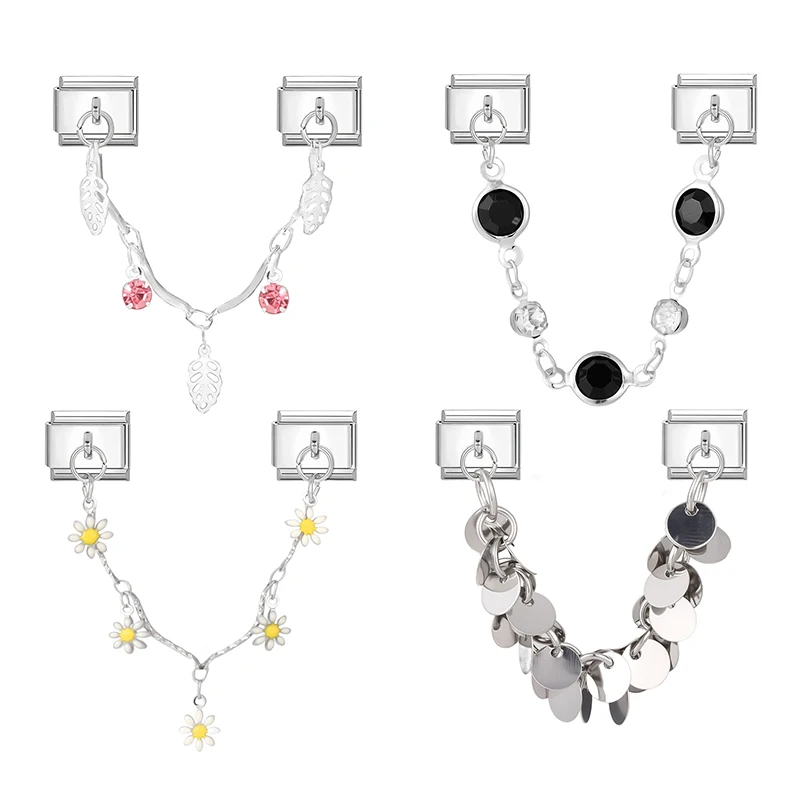

Zircon Irregular Shaped Chain Tassel Italian Charm Link Fit 9mm Stainless Steel Bracelet Women DIY Making Gift
