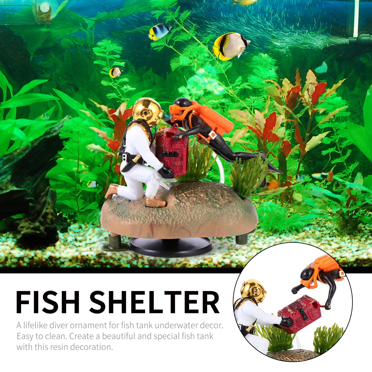 

Lifelike Diver Treasure Resin Ornament Aquarium Fish Tank Decor Easy Clean Fish Shelter Underwater Habitat Creative Decoration