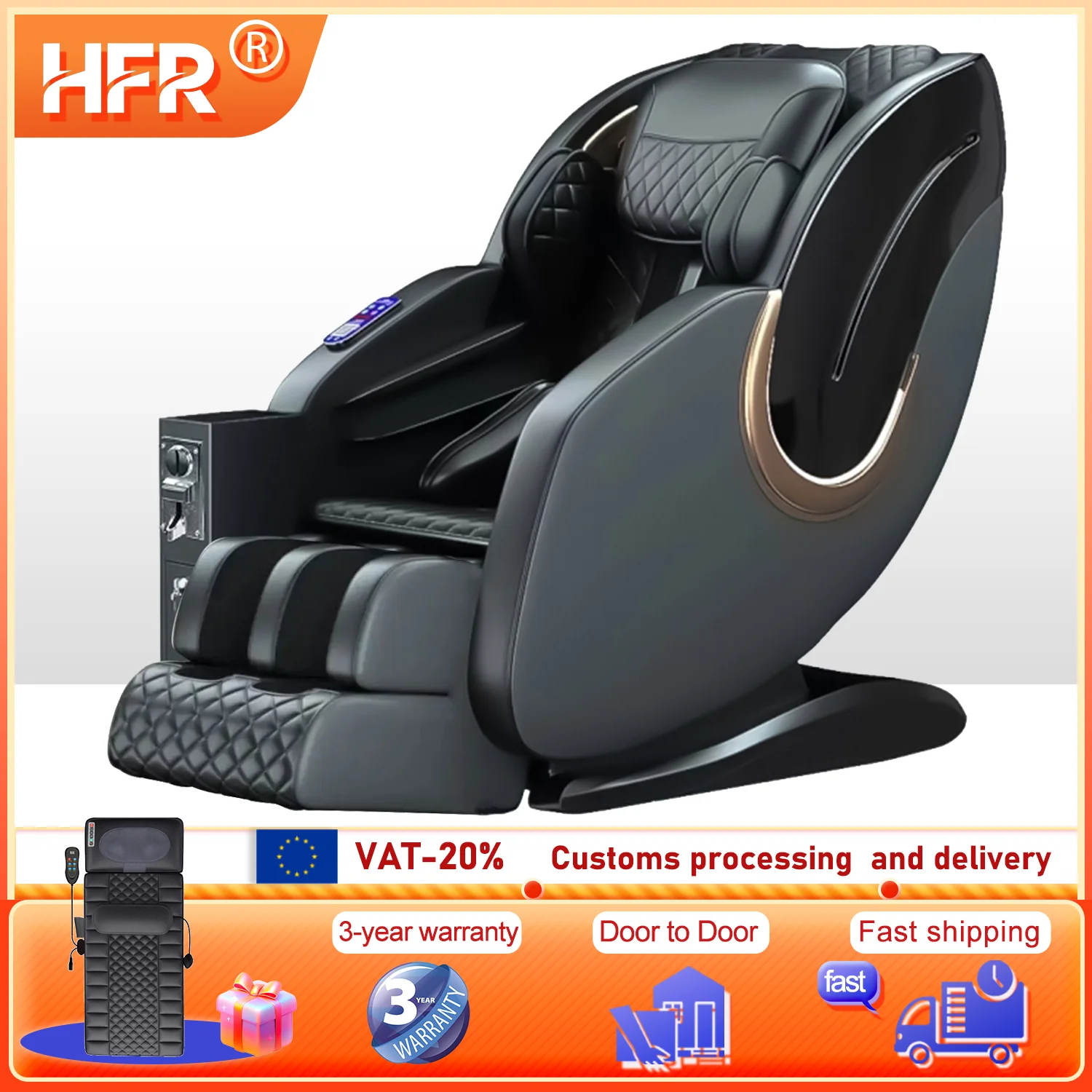 

3-year warranty coin operated massage chair full body 4d zero gravity Heat Therapy Airbag commercial massage payment chair