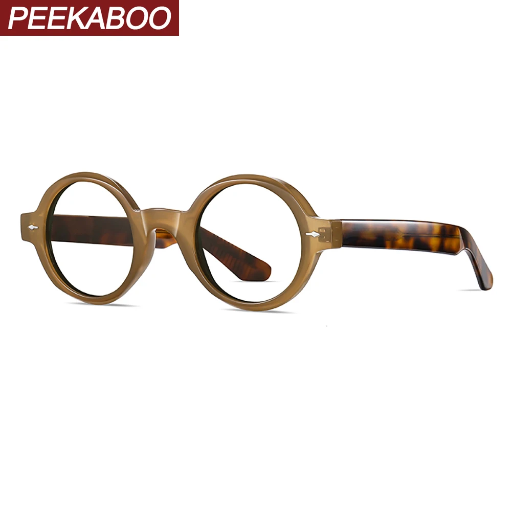 Peekaboo acetate round glasses anti blue light unisex TR90 women retro glasses frame for men leopard black clear lens decoration