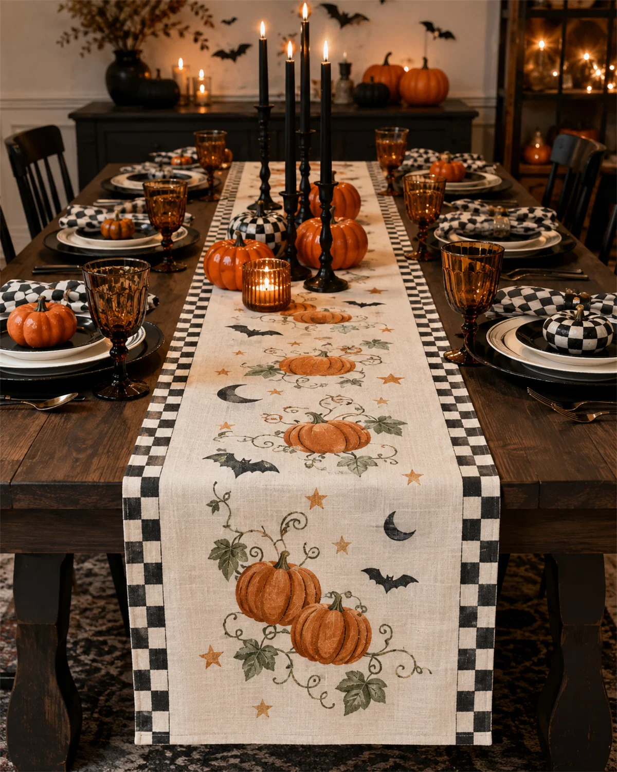 Pumpkin Vine Table Runner Spooky Pattern Dining Table Decor Home Party Decoration Farmhouse Kitchen Accent Gift