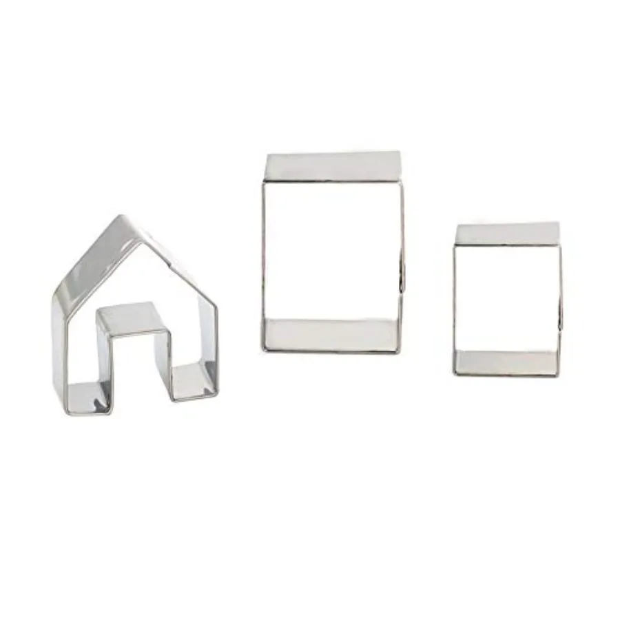 3D Stainless Steel Gingerbread House Cookie Cutter Set 3pcs Christmas Baking Tool Kit Red Mini Holiday Cookie Mold for DIY Bisc
