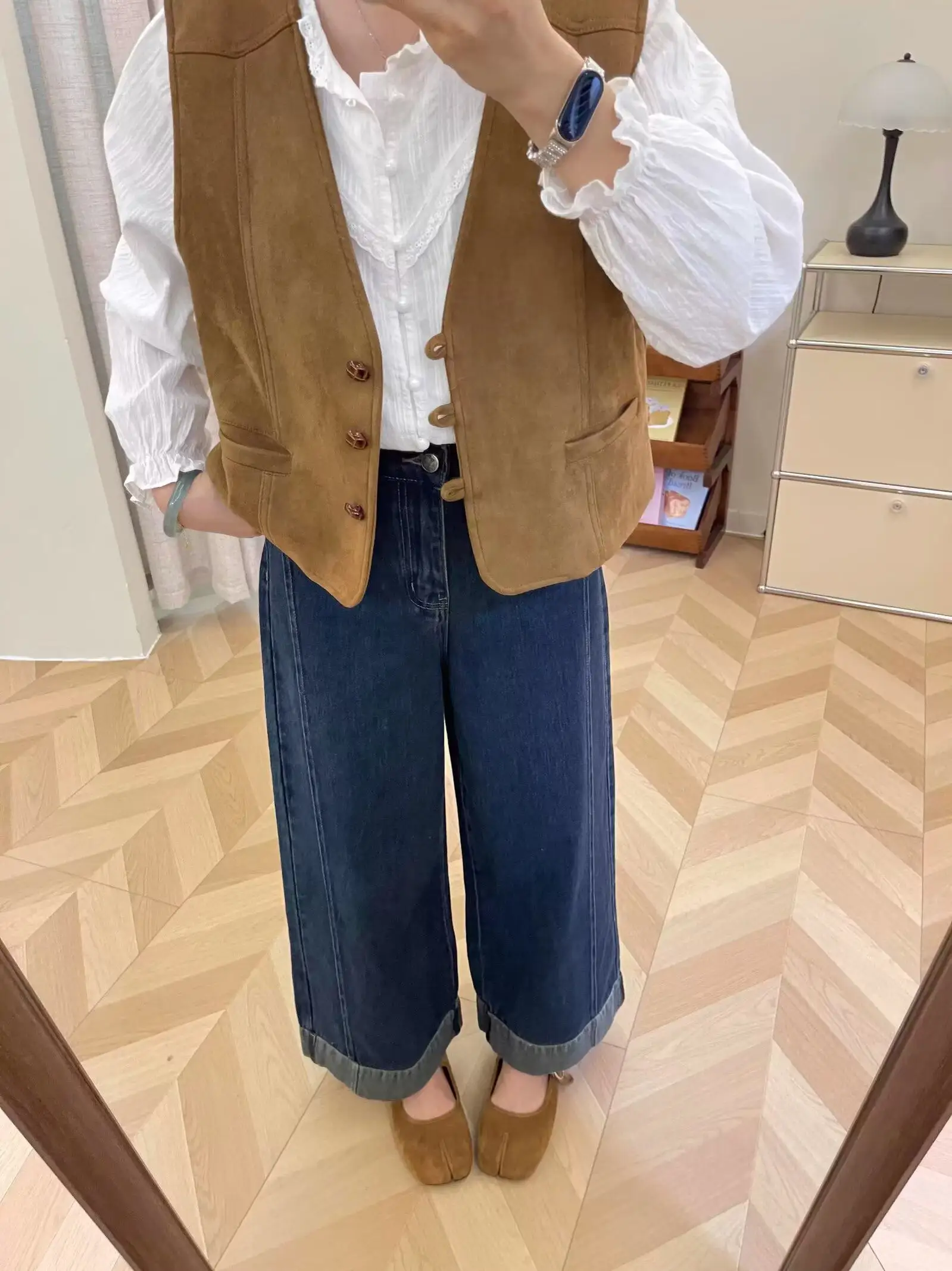 Amerikaanse Sle hoge taille wijde pijpen jeans dames losse pasvorm herfst winter plus maat afslankende rechte negendelige broek