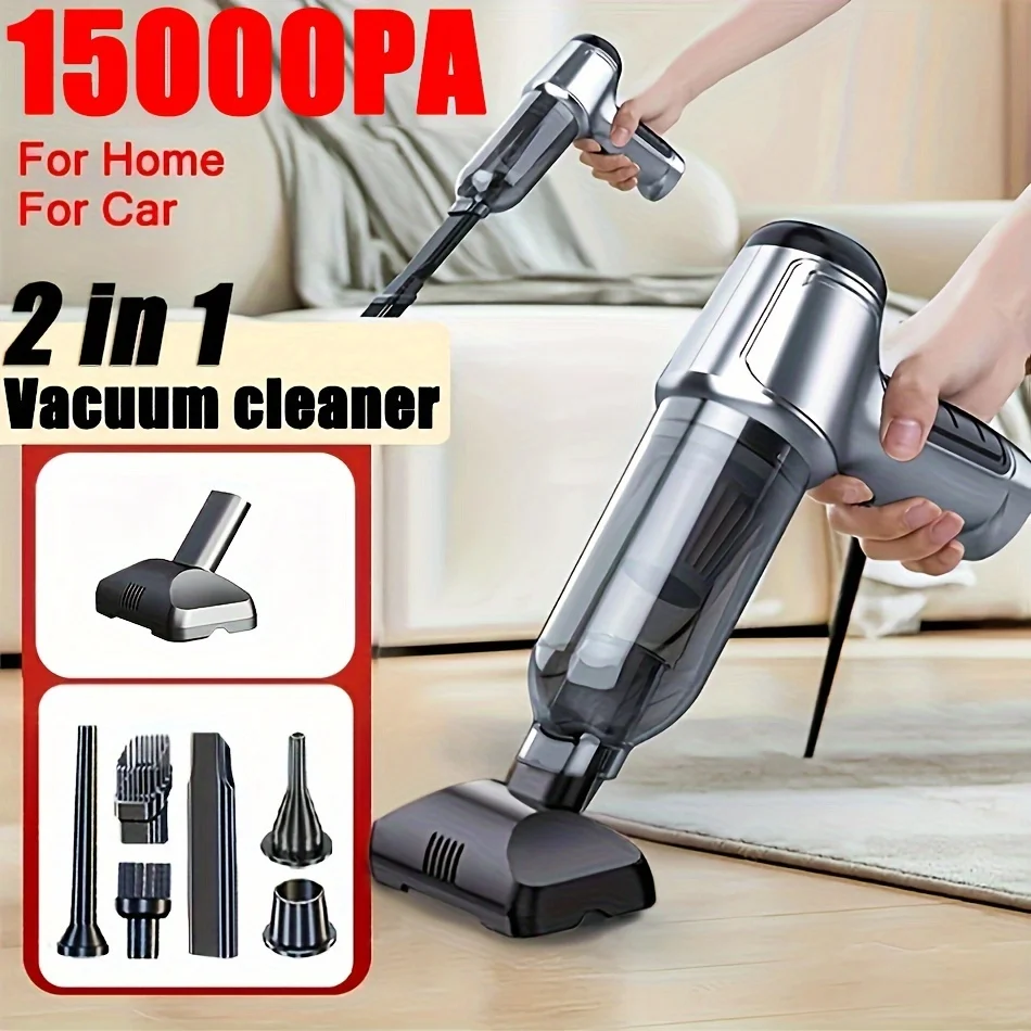 

15000PA Strong Suction Cordless Vacuum Cleaner – 2-in-1 Handheld and Blower, USB Rechargeable with Dusting Brush for Home & Car