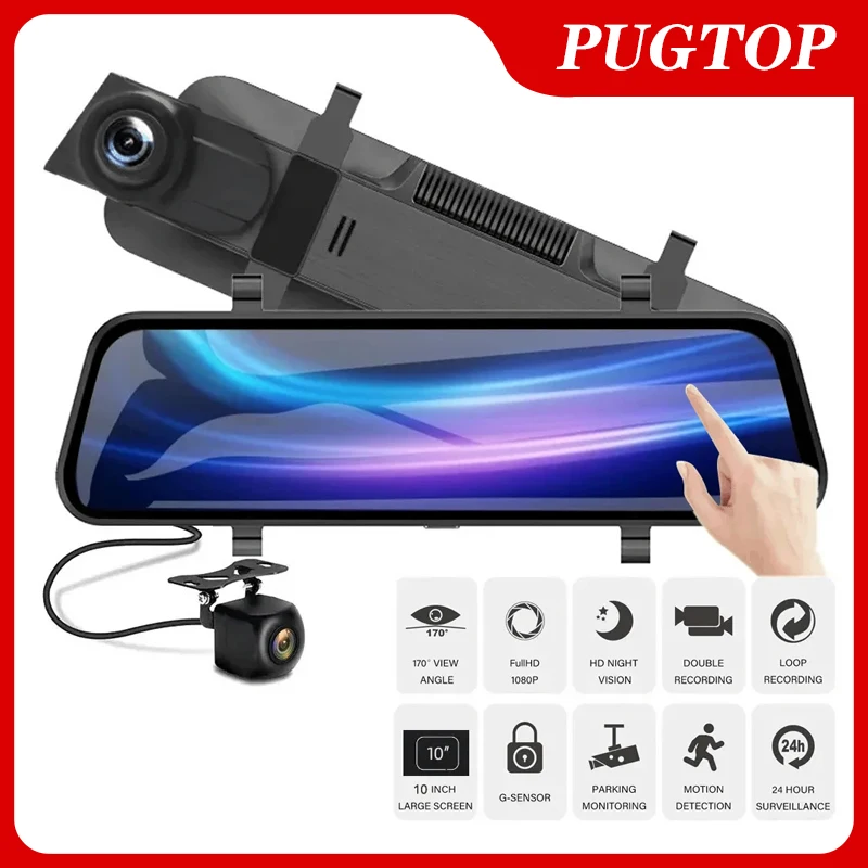 10 In Car DVR Dash Cam Mirror Video Recorder 1296P Touch Screen Dashcam For Car Dual Lens Streaming Driving Recorder Dash Camera