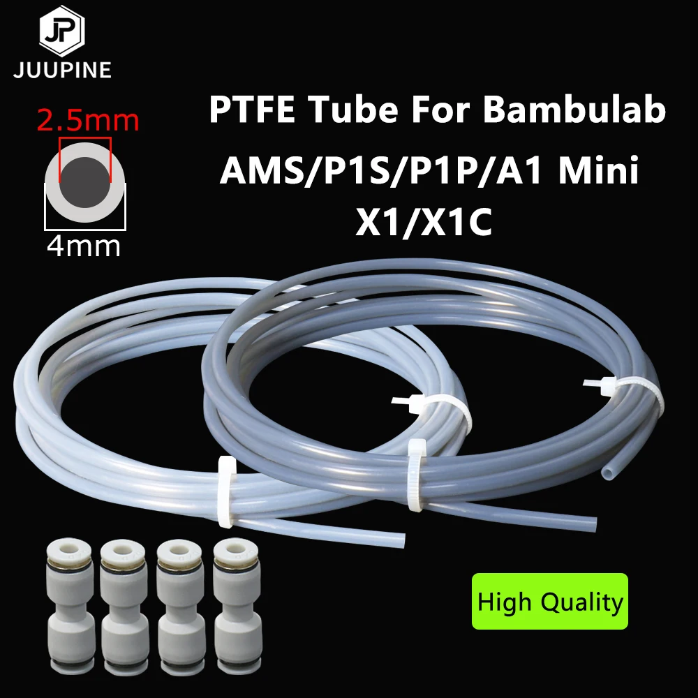 For Bambu Lab Ptfe Tube 2 5mm 4mm P1S P1P AMS A1 Mini 3D Printer Teflonto Pipe X1C Bambulab Ptfe Tube 4m White Grey AMS LITE