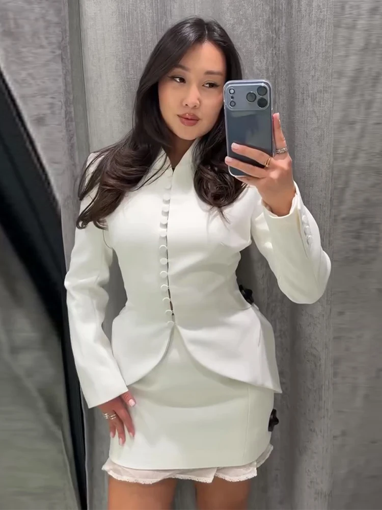 Einreihiger Taillierter Meerjungfrauen-Anzug Blazer für Damen Eleganter V-Ausschnitt Langarm Einfarbiger Schlanker Mantel Modische Damen-Oberbekleidung Neu – Detail 4