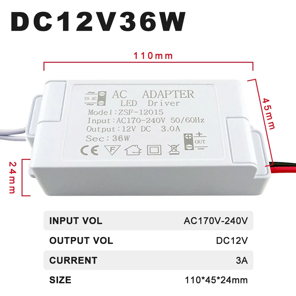 Output DC12V Constant Voltage LED Drivers 12W 18W 24W 36W LED Power Supplys For Low Power Cabinet Light G4 G5.3 LED Lamp Bead