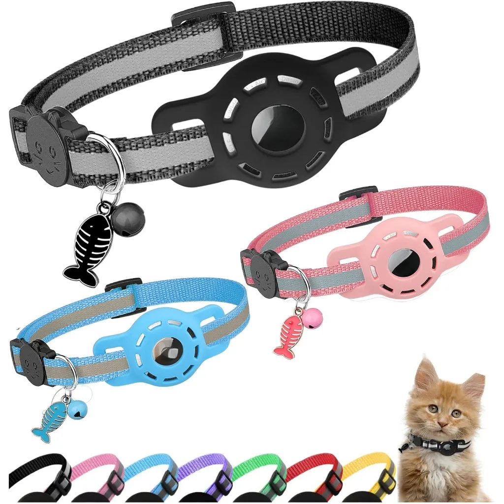 Airtag Cat Collar Accessory, Adjustable Reflective Collar with Bell, Anti Choke and Safety Buckle, Compatible with Airtag