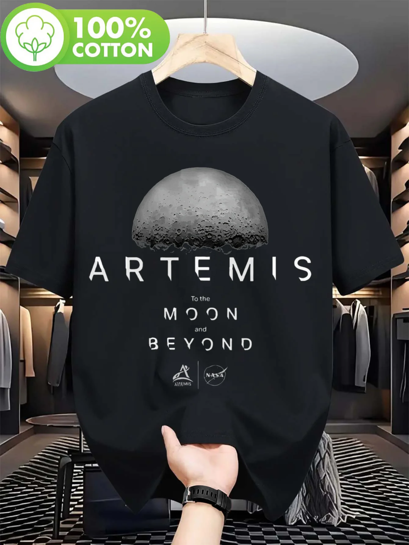 T-shirt pour homme Artemis Moon Landing and Beyond - T-shirt décontracté à col rond, doux et respirant, avec motif astronaute et fusée - machine