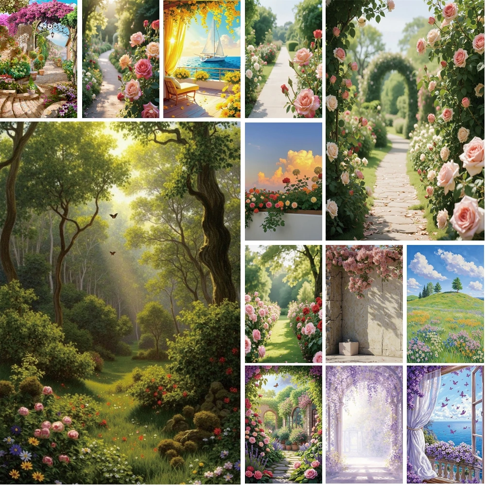 

MOON.QG Lush Forest Meadow Photo Background Green Foliage Wildflower Backdrop Photoshoot Photozone Portrait Wallpaper Studio