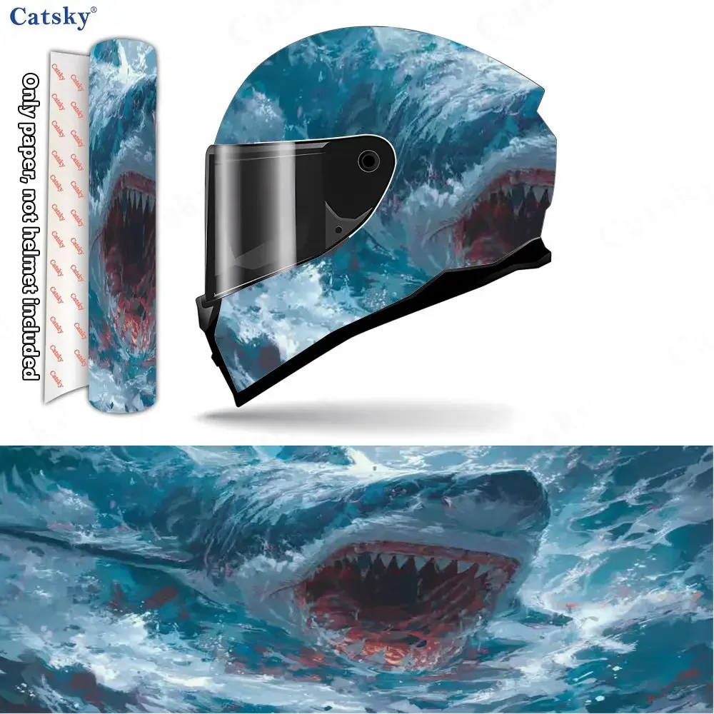 Great White Shark PVC material self adhesive waterproof motorcycle helmet sticker, paste firmly and do not fall, waterproof and