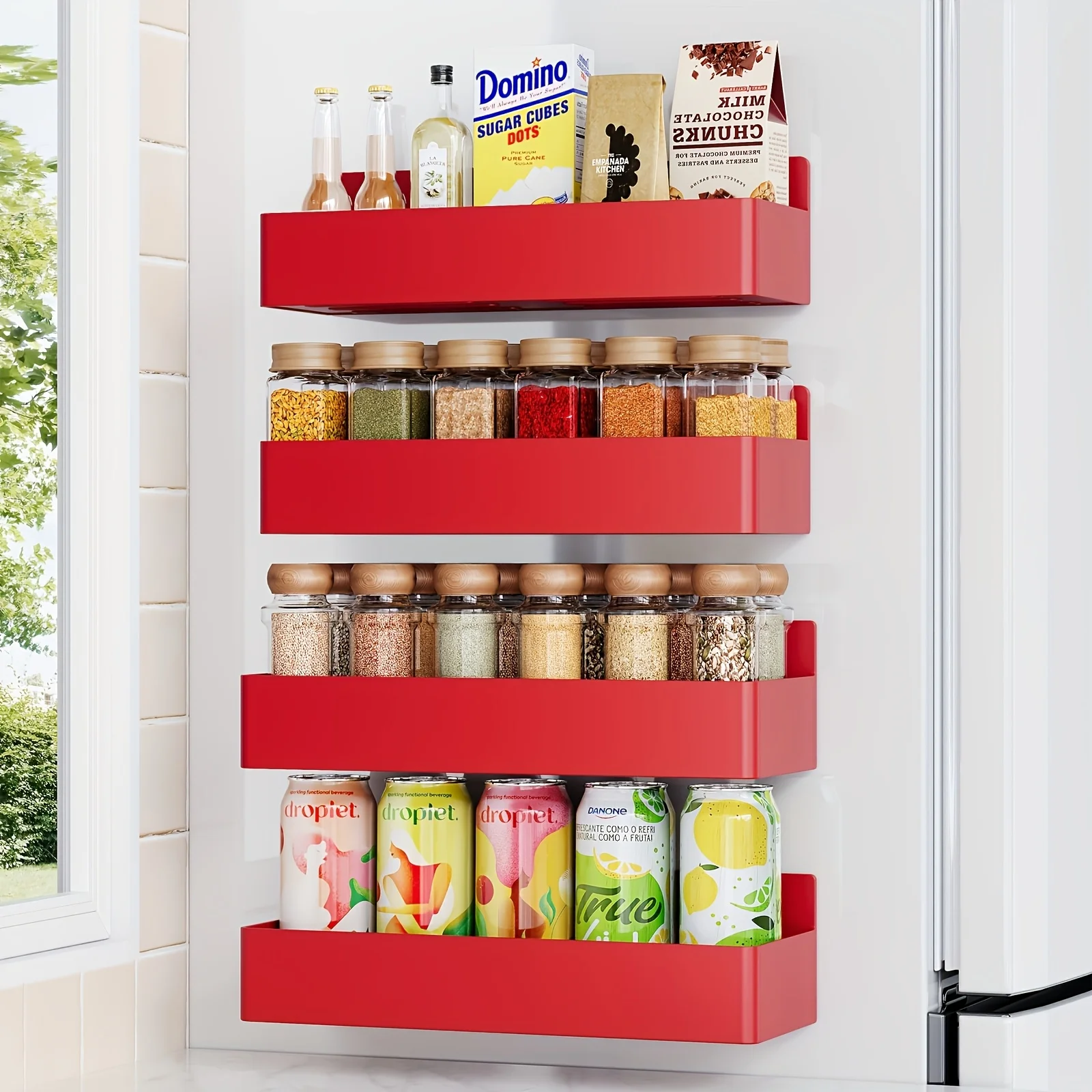 Multifunctional Magnetic Spice Rack Organizer No-Drill Wall Mounted Shelves Set Strong Magnetic Refrigerator Shelf for Spice