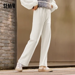 Semir Casual Pants Women Jacquard Elastic Waist Wide-Leg New Loose Chenille Trousers Leg-Length Straight-Leg Pants