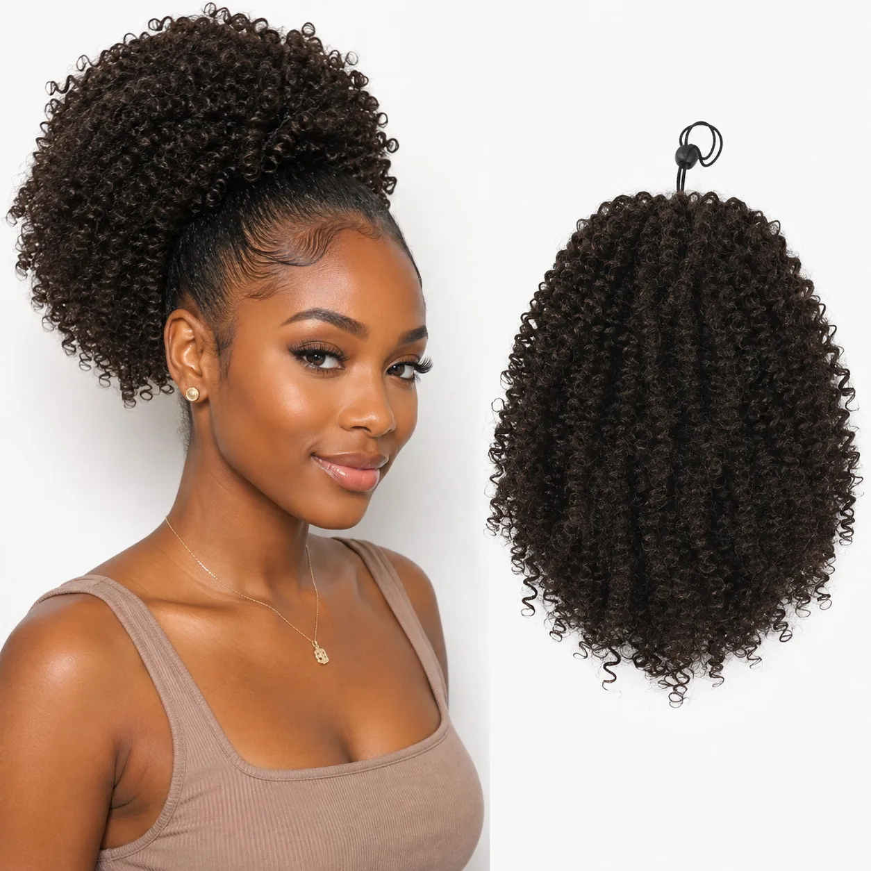 Kinky Curly Drawstring Pferdeschwanz Afro Puff Haarverlängerung Synthetische Krause Textur Hochtemperaturfaser Natürlicher Look für Schwarze Frauen – Detail 1