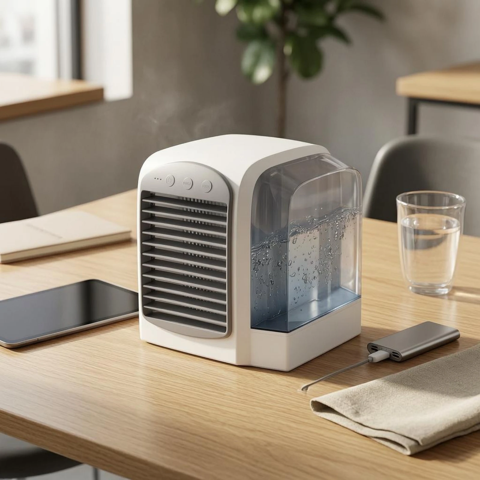 

USB Mini Air Cooler Translucent Reservoir Bladeless Air Cooler Humidifying Fan Compact for Office