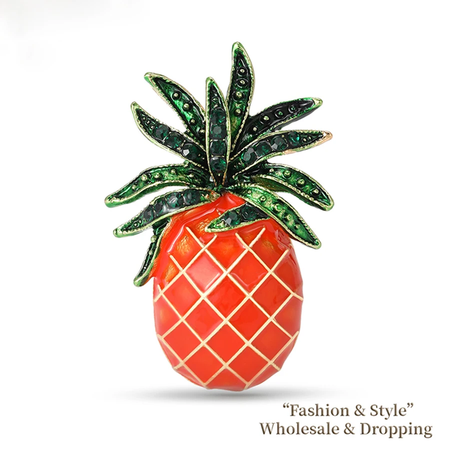 Enamel Rhinestone Pineapple Brooches for Women Unisex Plant Pins 4-color Available Casual Party Accessories Gifts