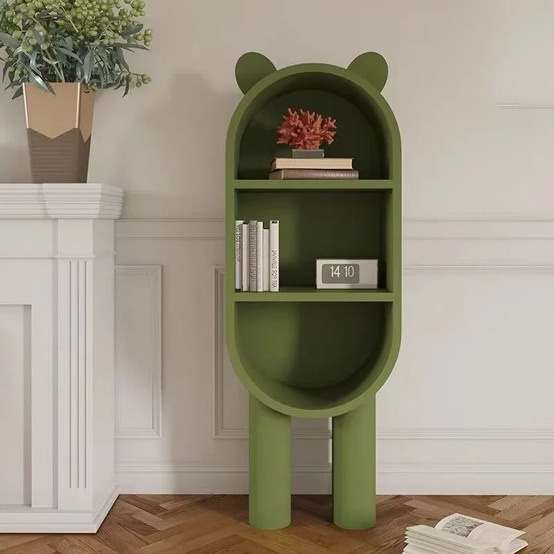 Nordic bookcase, showcasing modern minimalist multi-layer arched shelves, creative lockers