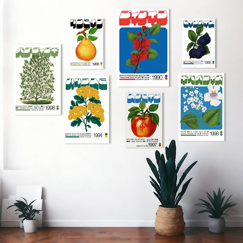 Retro Okinawa Travel Posters Plants Fruit Wall Art Canvas Prints Decorative Painting Wall Decor for Home Bedroom Living Room
