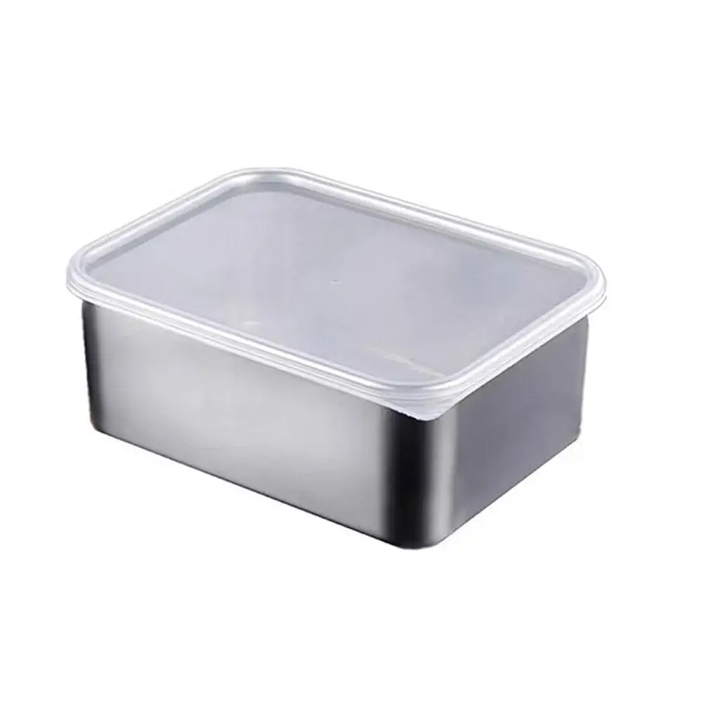 Food Grade Stainless Steel Refrigerator Storage Box Ingredients Box Container Box Freezing Freezer Sealed Food Fresh Box Cr S5C4