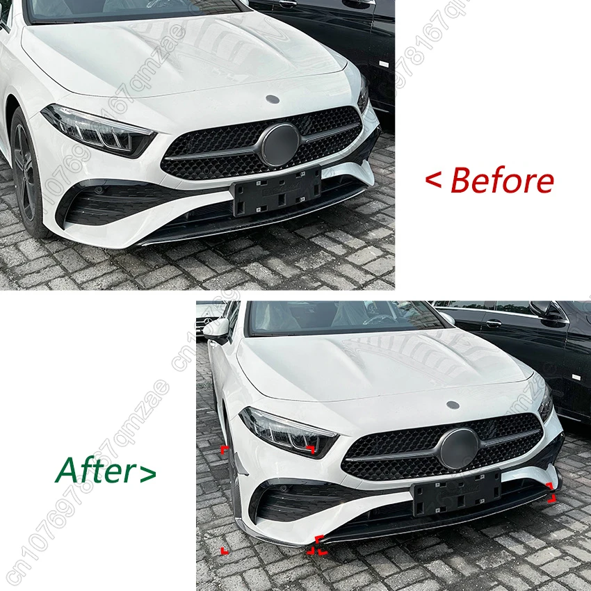 For Mercedes Benz A-Class W177 LCI A180 A200 A35 AMG 2023-2024 Front Bumper Lip Front Wind Blade Corner Modification Tuning Kits