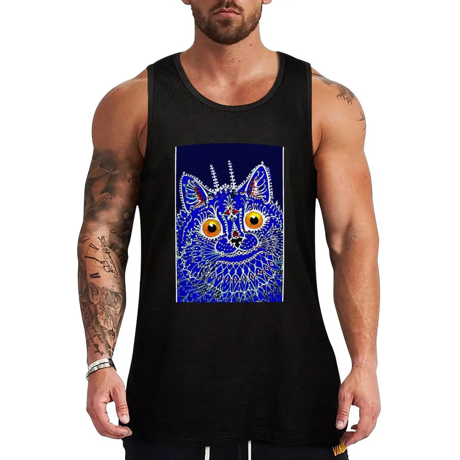 

GOTHIC CAT : Vintage Louis Wain Abstract decorative psychedelic print Tank Top new in tops & t-shirt Men's cotton t-shirt