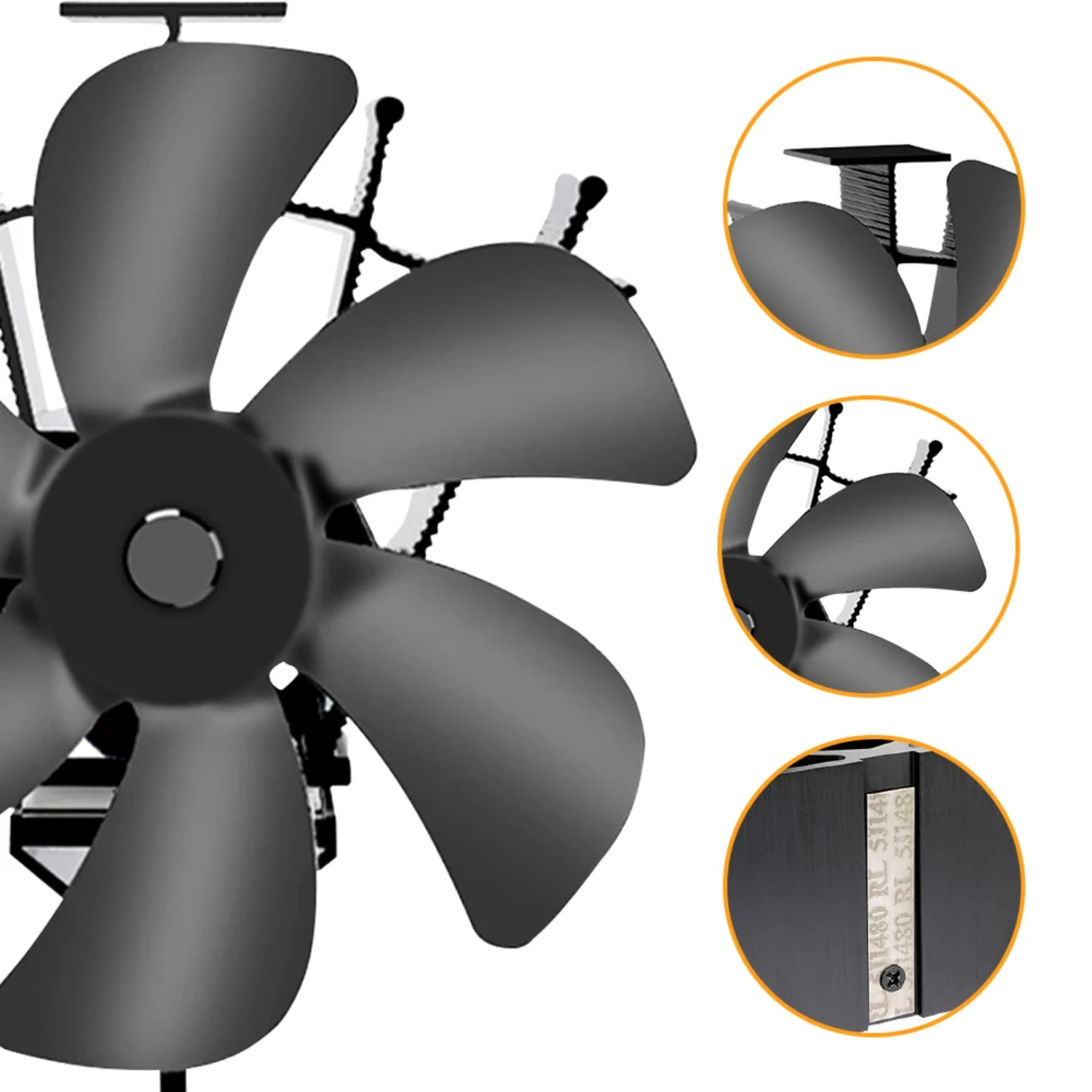 Heat Powered Stove Fan Eco Quiet Black 6 Blades Log Wood Burner Fireplace Fan Winter Warmer  Efficient Heat Distribution