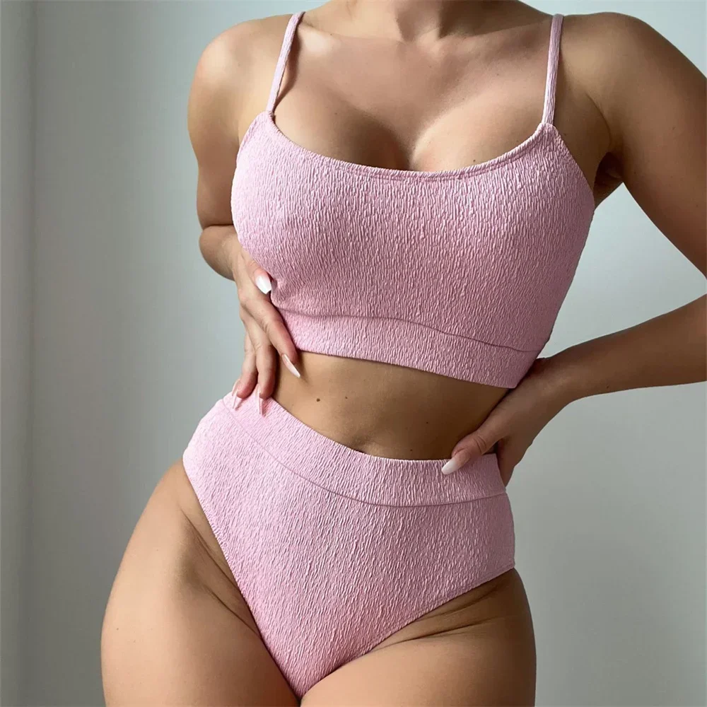 High-waist Sling Bikini Push Up Tankini Swimsuit Wrinkles Y2K Swimwear Women Beach Bathing Suit Bikinis Thongs Biquinis Feminino