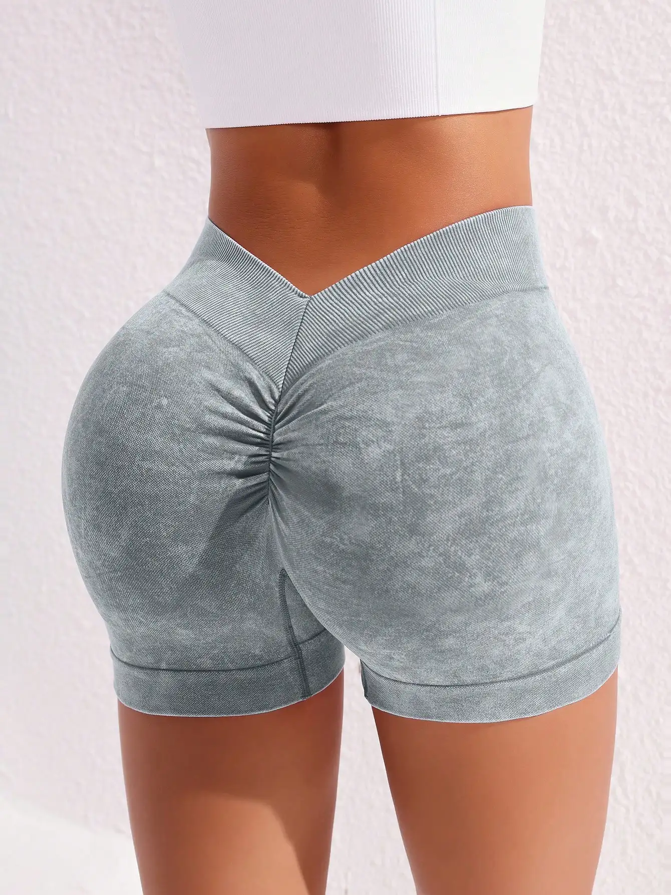 Women's Washed Yoga Shorts Fitness Quick Drying High Waist Workout Biker Shorts Hip Lift V Waist Sports Shorts image 5