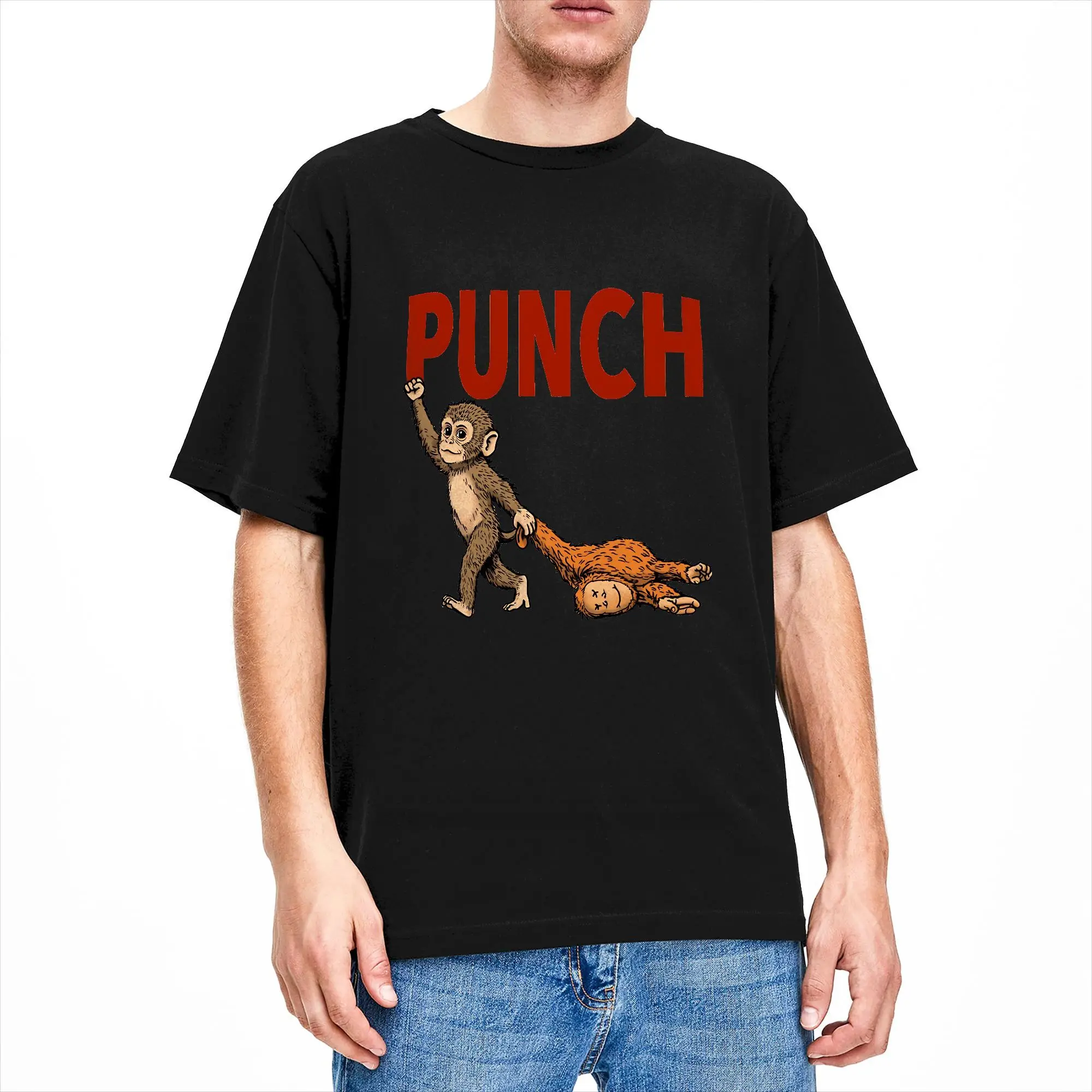 Men's T-Shirts Punch the monkey when life gets you down punch back Cotton Tees Short Sleeve T Shirt Round Neck Tops Plus Size