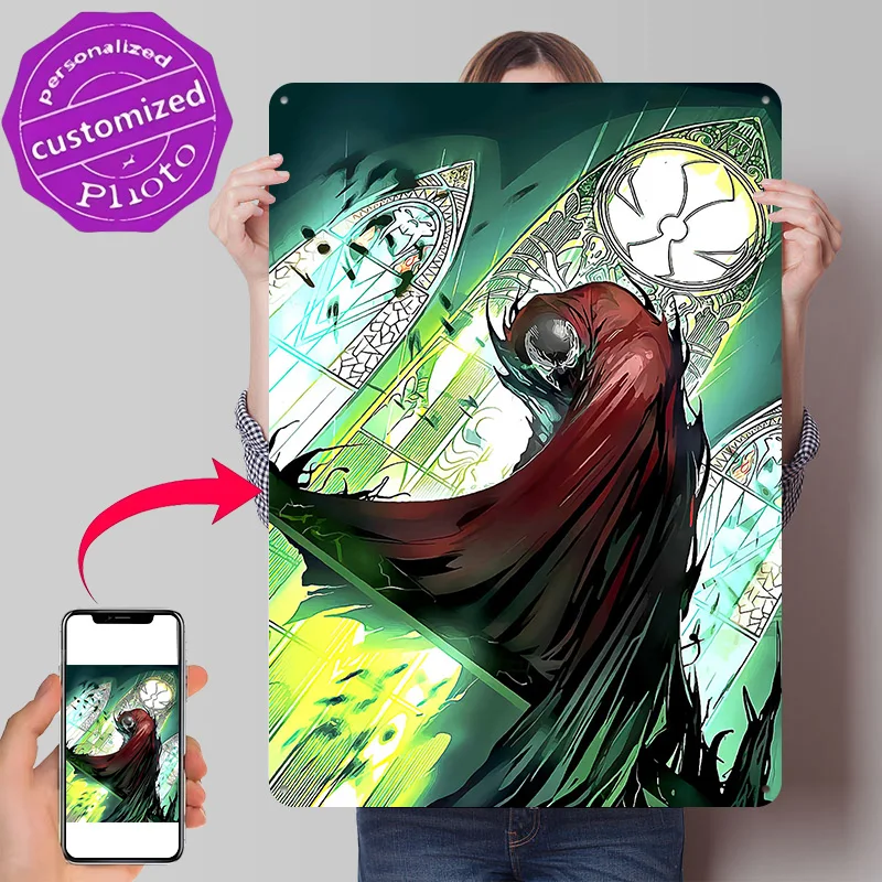 Spawn Comic Art 3D Texture Metal Poster Customized Wall Art Tin Sign Gift for Mancave Decor Living Room Interior Decoration Home