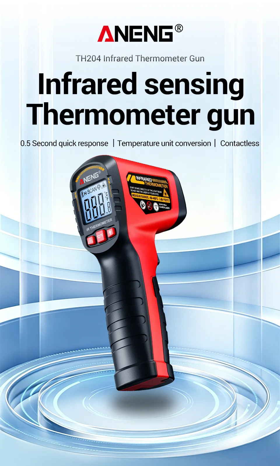 ANENG TH204 Infrarot-Thermometer Handgehaltene Temperaturmesspistole Berührungsloser Laser-Wärmetester -50-400 ° C für Industrie, Haushalt, Automobil – Detail 1