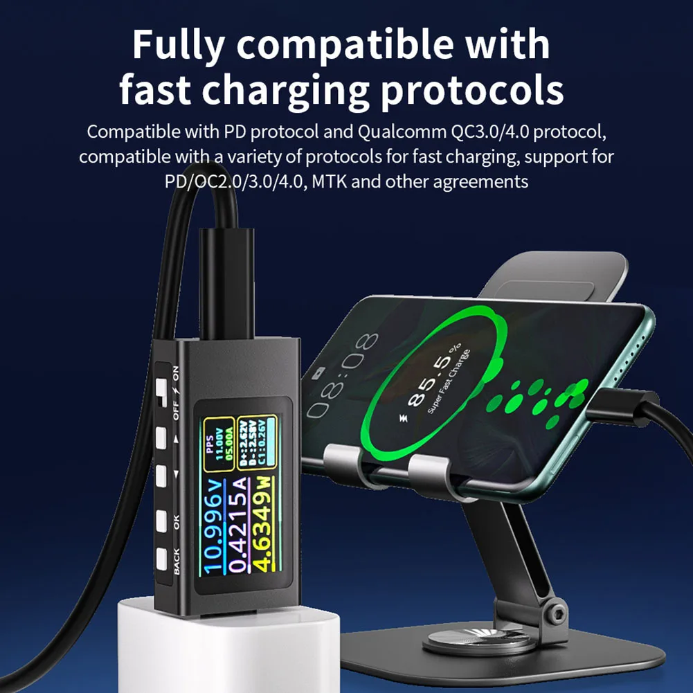 Type-C Current & Voltage Ammeter Monitor DC 4-30V 0-12A Cell Phone Charging Tester Voltage Current Meter for Charger Power Bank