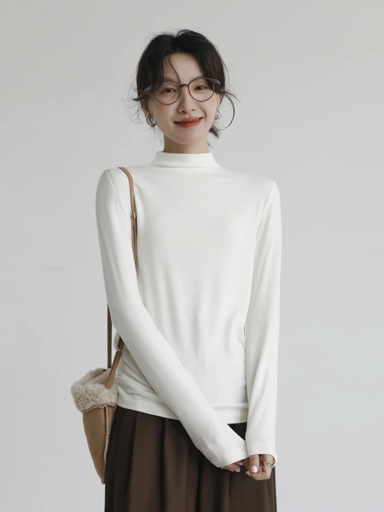 

Женская теплая трикотажная футболка из смеси шерсти Long Sve Base irt f с высоким воротником, осень-зима, повседневная классическая одежда для поездок на работу