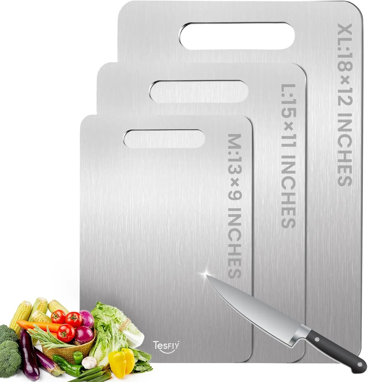 เขียงไทเทเนียม 3 ชิ้น: ทนทาน ทำความสะอาดง่าย ใช้ได้สองด้าน สำหรับเนื้อสัตว์ ผลไม้ และผัก