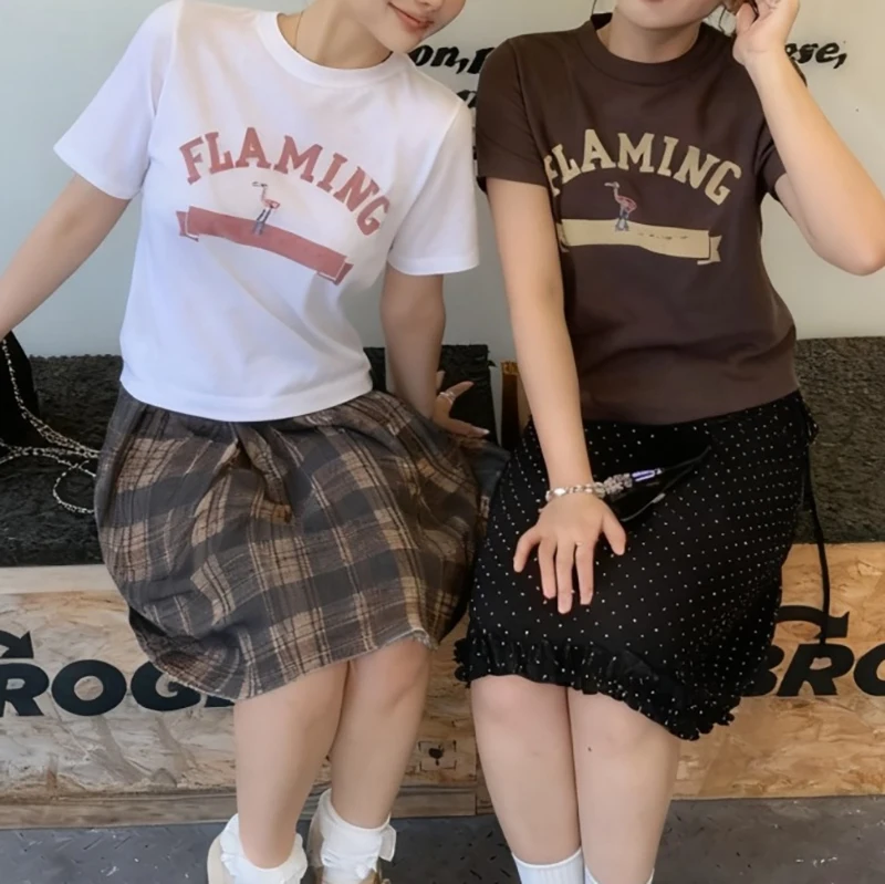 

Новая летняя футболка 2026 года из бамбукового хлопка с вышивкой и буквенным принтом, модная, универсальная, с круглым вырезом