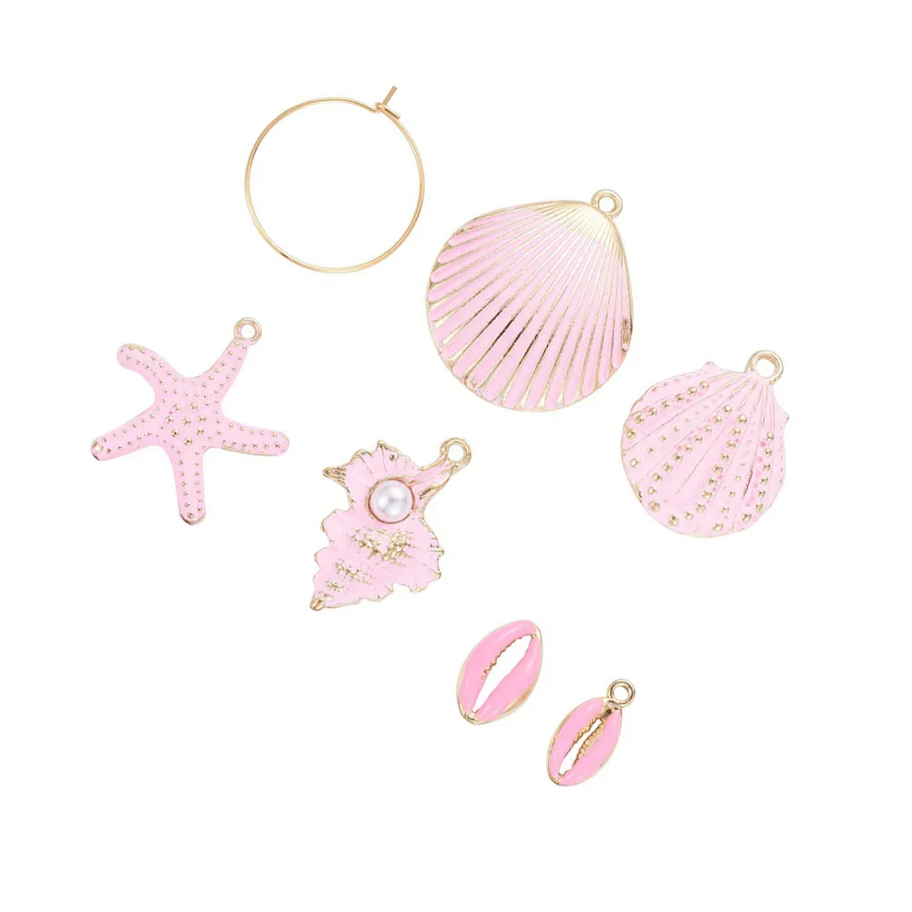 

24Pcs Ear Earring Pendants DIY Alloy Loop Drop Shell Ornaments Sea Style Jewelry Supplies Fashion Accessory Charms Set