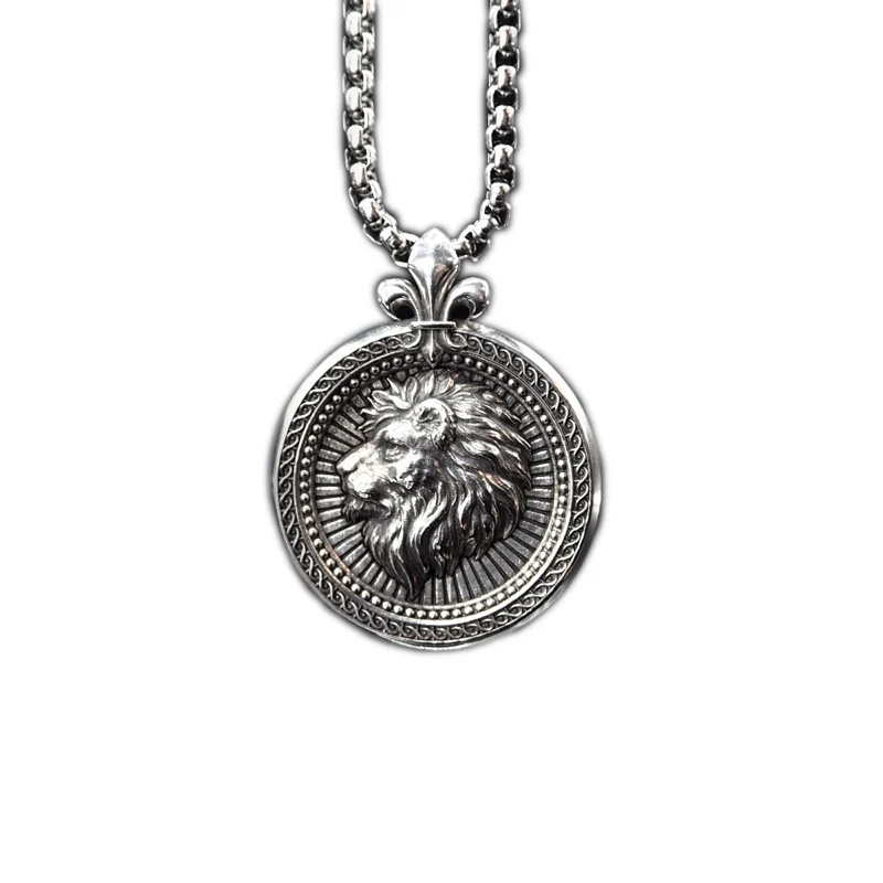 Lion 925 Sterling Silver Necklace Pendant Round Bead Pendant Couples Gifts EDC Pendant