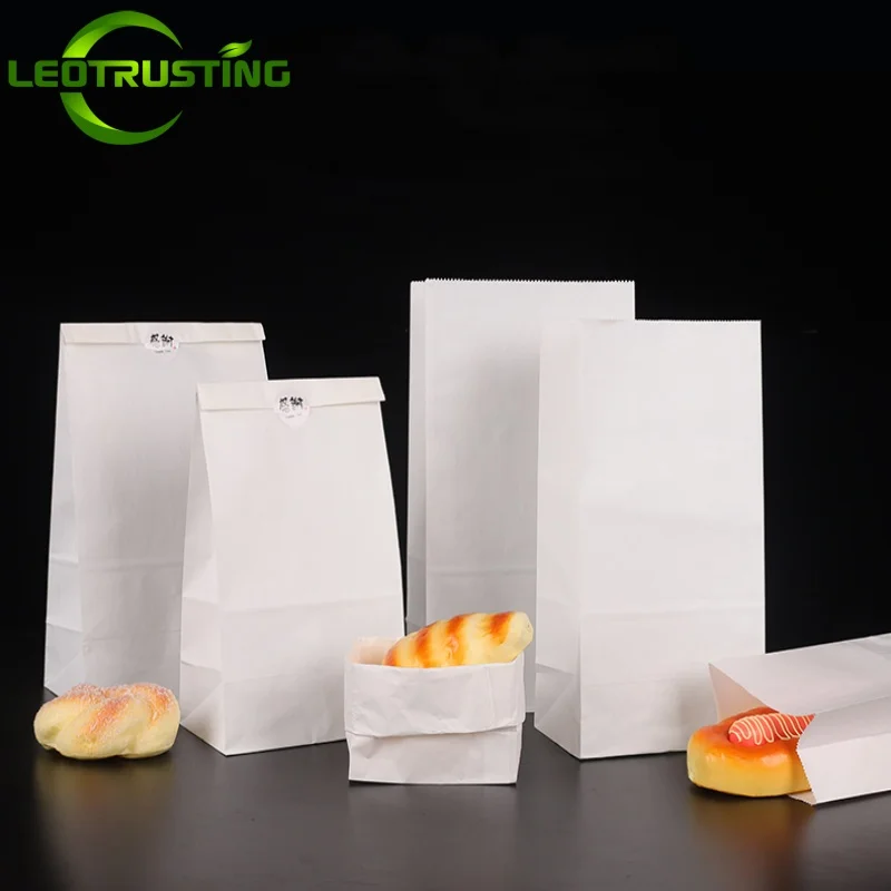 

50PCS Thick White Paper Take out Food Packaging Bag DIY Vegetables Fruit Bread Toast Hamburger Baking Takeaway Portable Pouches